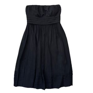 J.Crew Midnight Black Strapless Cocktail Midi Dress 100% Silk Chiffon Size 6